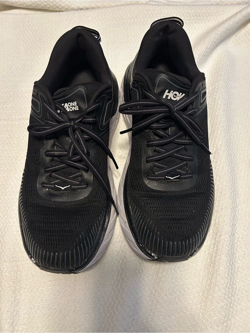 Hoka One One Black and White Cushioned Running Shoes